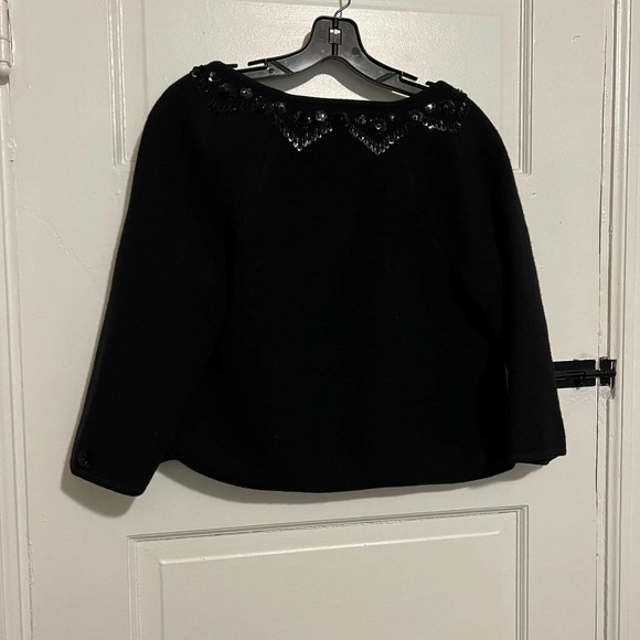 ELEVENSES black sequin trimmed wool jacket cardigan blazer S - Picture 5 of 9